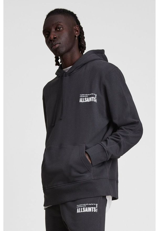 AllSaints Bluza męska kolor czarny z kapturem gładka. Okazja: na co dzień. Typ kołnierza: kaptur. Kolor: czarny. Materiał: bawełna. Wzór: gładki. Styl: casual