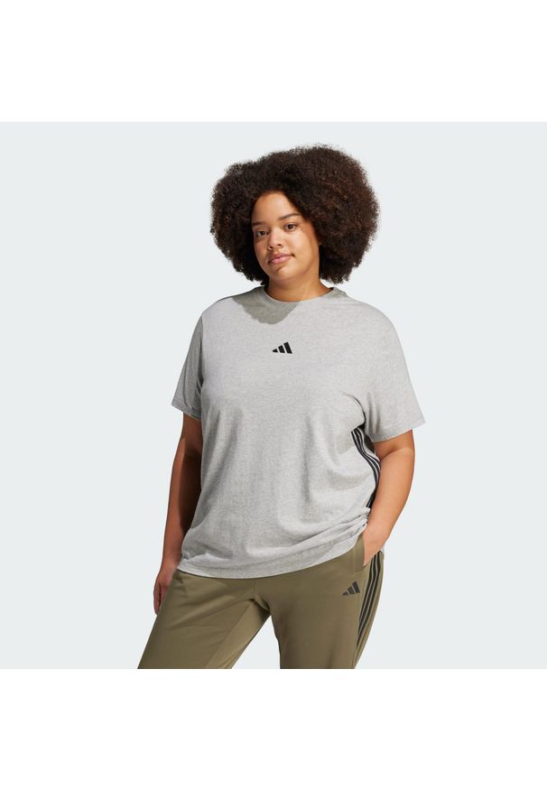 Adidas - Koszulka Essentials 3-Stripes Cotton (Plus Size). Kolekcja: plus size. Kolor: wielokolorowy, czarny, szary. Materiał: bawełna