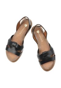 Sandały damskie Armodo, cholewka skóra naturalna płaski fason krzyżujące się paski otwarty nosek niski obcas klasyczna podeszwa, czarny, 40476. Nosek buta: otwarty. Zapięcie: pasek. Kolor: czarny. Materiał: skóra. Wzór: paski. Obcas: na obcasie. Styl: klasyczny. Wysokość obcasa: niski #3