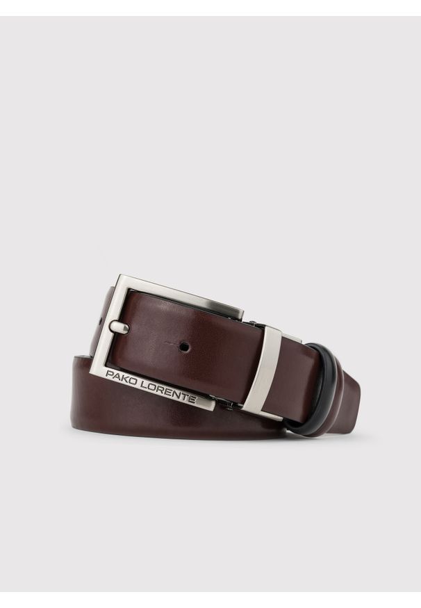 Pako Lorente - PAKO LORENTE - Dwustronny skórzany pasek z błyszczącą klamrą. Materiał: skóra