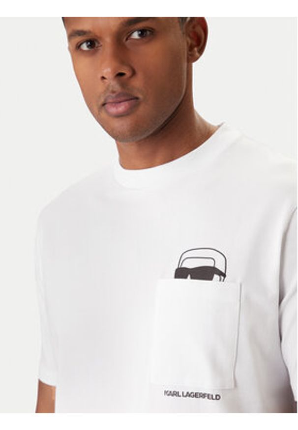 Karl Lagerfeld - KARL LAGERFELD T-Shirt 755047 561221 Biały Regular Fit. Typ kołnierza: dekolt w karo. Kolor: biały. Materiał: bawełna