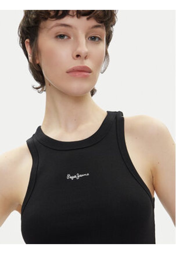 Pepe Jeans Top Marian PL506035 Czarny Slim Fit. Kolor: czarny. Materiał: bawełna