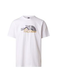 Koszulka męska The North Face Mountain Line 0A8GUXFN41 - biała. Kolor: biały. Materiał: bawełna, materiał. Długość rękawa: krótki rękaw. Długość: krótkie. Wzór: nadruk. Sezon: lato. Sport: wspinaczka #1