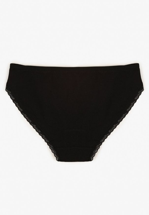 Born2be - Czarne Bawełniane Majtki Typu Figi z Koronką i Kokardą Zeteria. Kolor: czarny. Materiał: bawełna, koronka. Wzór: koronka