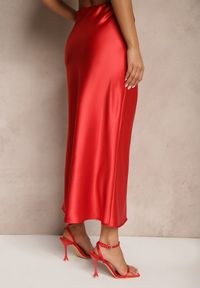Renee - Czerwona Spódnica Satynowa High Waist Pillizze. Okazja: na co dzień. Stan: podwyższony. Kolor: czerwony. Materiał: satyna. Styl: casual, elegancki #3