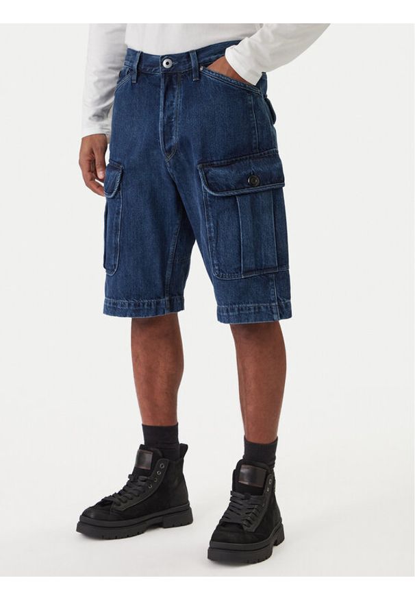 G-Star RAW - G-Star Raw Szorty jeansowe Bend 3D Cargo D26528-D788 Granatowy Relaxed Fit. Kolor: niebieski. Materiał: bawełna