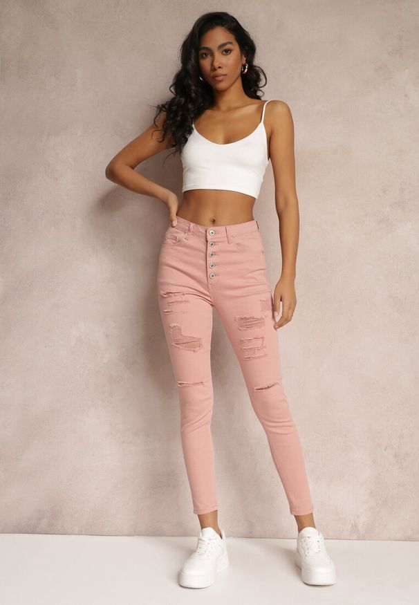 Renee - Różowe Jeansy Skinny z Wysokim Stanem Yholo. Stan: podwyższony. Kolor: różowy. Styl: klasyczny