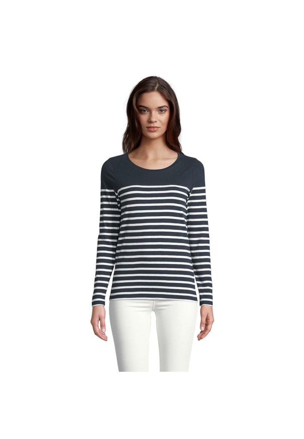 SOL'S - Damska Koszulka Z Długim Rękawem Matelot W Paski. Kolor: niebieski. Długość rękawa: długi rękaw. Długość: długie. Wzór: paski. Sport: turystyka piesza