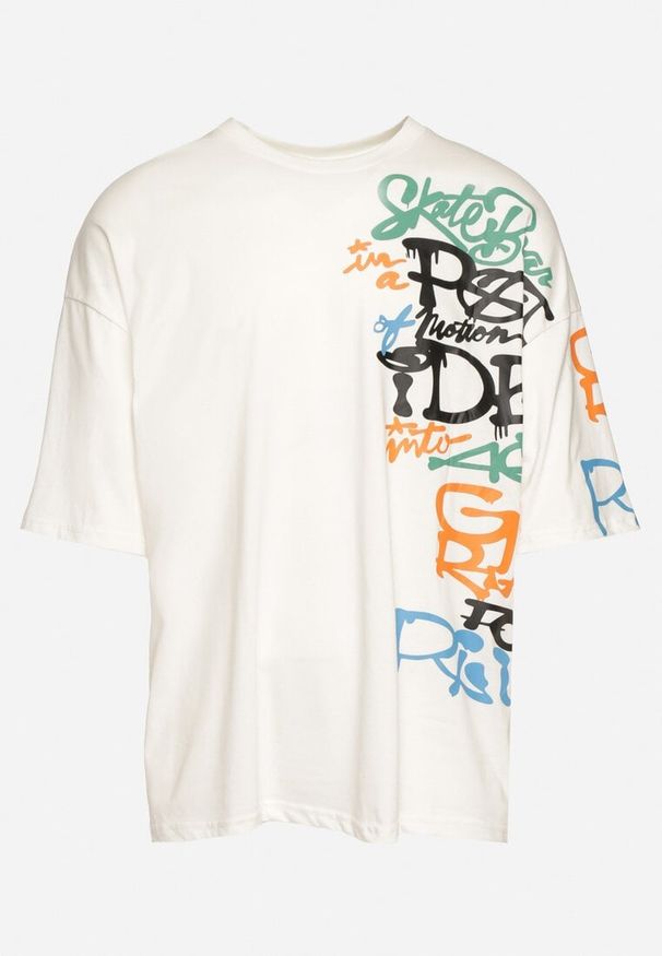 Born2be - Biała Koszulka z Bawełny Ozdobiona Nadrukiem Halconie. Okazja: na co dzień. Kolor: biały. Materiał: bawełna. Wzór: nadruk, aplikacja. Styl: casual