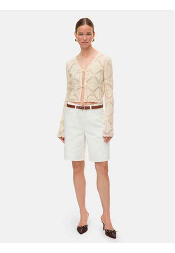 Vero Moda Kardigan Lola 10337188 Beżowy Regular Fit. Kolor: beżowy. Materiał: bawełna