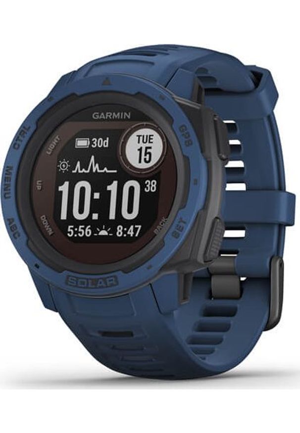 GARMIN - Zegarek sportowy Garmin Instinct Solar Granatowy (010-02293-01). Kolor: niebieski. Styl: sportowy