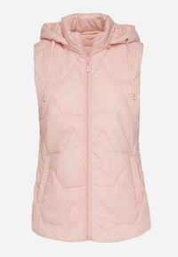 Born2be - Różowa Kamizelka z Geometrycznym Pikowaniem i Kapturem Koridi. Okazja: na co dzień, na spacer. Kolor: różowy. Materiał: jeans. Wzór: geometria. Styl: klasyczny, casual, sportowy #4