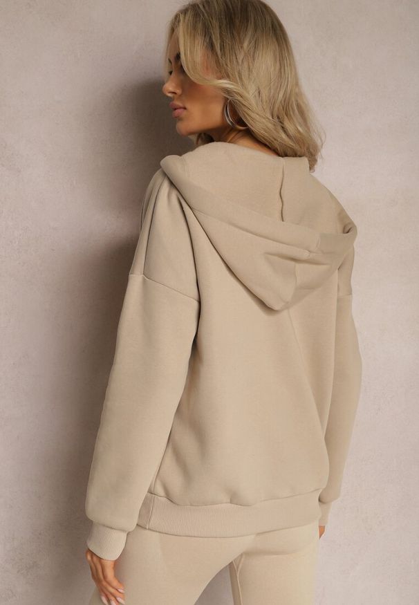 Renee - Beżowa Bawełniana Bluza z Sznurkami i Kapturem Tyche. Typ kołnierza: kaptur. Kolor: beżowy. Materiał: bawełna. Wzór: kolorowy