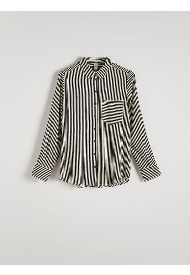 Reserved - Koszula w paski - beżowy. Kolor: beżowy. Materiał: wiskoza, tkanina. Wzór: paski