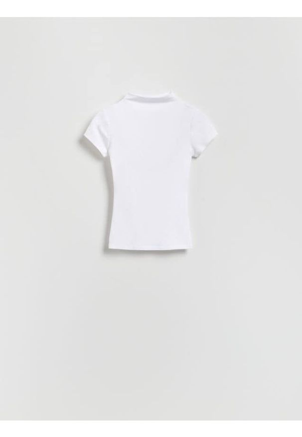 Reserved - T-shirt slim fit z wiskozą - złamana biel. Materiał: wiskoza