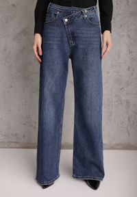 Renee - Niebieskie Asymetryczne Jeansy Wide Leg High Waist z Bawełny Leoira. Okazja: na co dzień. Stan: podwyższony. Kolor: niebieski. Styl: casual #7