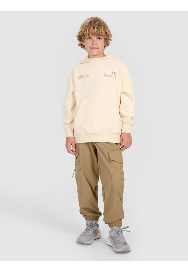 4f - 4F Spodnie casual cargo chłopięce - brązowe 134 (8-9 lat). Okazja: na co dzień. Kolor: brązowy. Sezon: lato. Styl: casual