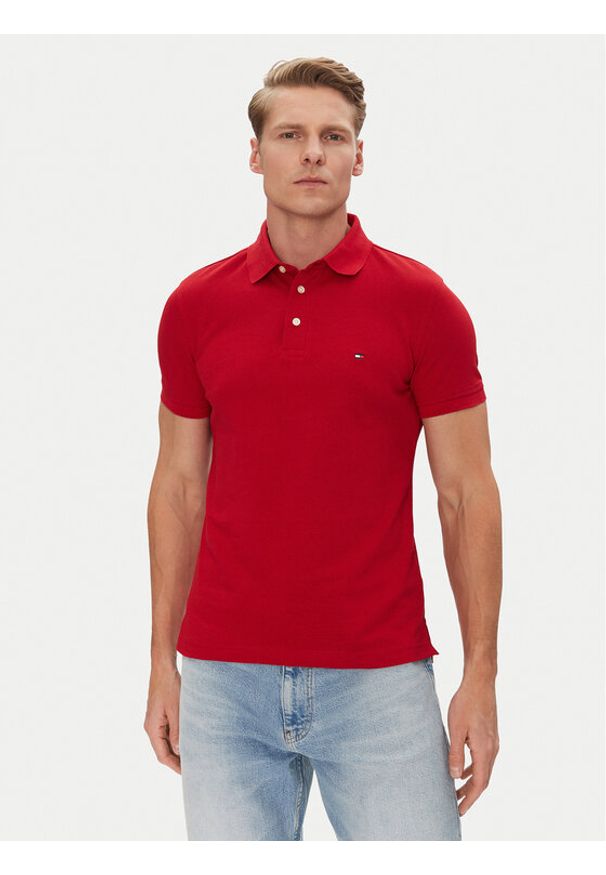 TOMMY HILFIGER - Tommy Hilfiger Polo 1985 MW0MW17771 Czerwony Slim Fit. Typ kołnierza: polo. Kolor: czerwony. Materiał: bawełna