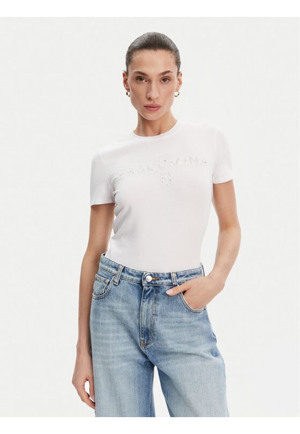 Fracomina T-Shirt FP25ST3011J449N5 Biały Slim Fit. Kolor: biały. Materiał: bawełna