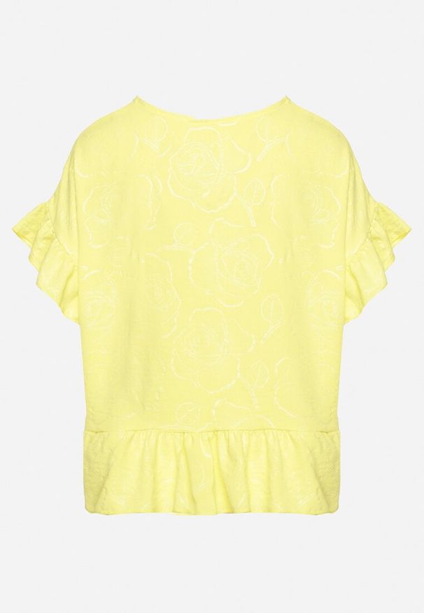 Born2be - Żółta Bluzka o Kroju Oversize z Falbanami Livelle. Okazja: na co dzień. Kolor: żółty. Materiał: jeans. Długość rękawa: krótki rękaw. Długość: krótkie. Styl: casual