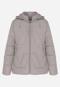 Born2be - Jasnoszara Kurtka z Szerokim Pikowaniem i Kapturem Yasidi. Okazja: na co dzień. Kolor: szary. Materiał: jeans. Styl: casual, elegancki #7