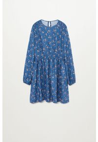 Mango Kids - Sukienka dziecięca Jardin 110-164 cm. Kolor: niebieski. Materiał: tkanina, materiał, wiskoza. Długość rękawa: długi rękaw. Wzór: kwiaty. Typ sukienki: rozkloszowane. Długość: mini #1