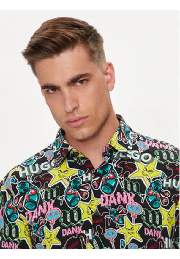 Hugo Koszula Ermo 50520083 Czarny Slim Fit. Kolor: czarny. Materiał: wiskoza