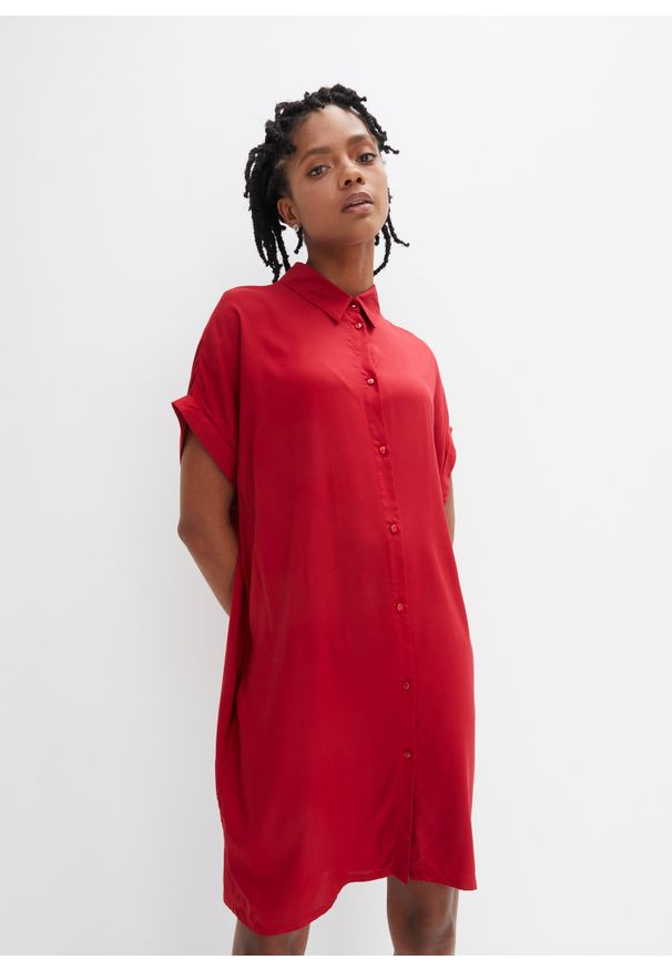 bonprix - Sukienka koszulowa ze zrównoważonej wiskozy. Kolor: czerwony. Materiał: wiskoza. Typ sukienki: koszulowe. Styl: elegancki