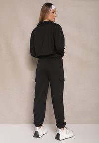 Renee - Czarny Komplet Dresowy w Stylu Cargo Bluza i Spodnie Korirana. Kolor: czarny. Materiał: dresówka. Wzór: aplikacja