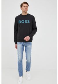 BOSS bluza bawełniana BOSS CASUAL męska kolor czarny z aplikacją. Okazja: na co dzień. Kolor: czarny. Materiał: bawełna. Wzór: aplikacja. Styl: casual