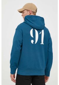 Armani Exchange bluza bawełniana męska kolor niebieski z kapturem z nadrukiem. Typ kołnierza: kaptur. Kolor: niebieski. Materiał: bawełna. Wzór: nadruk #5