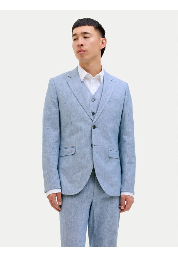 Jack & Jones - Jack&Jones Marynarka Riviera 12228721 Niebieski Slim Fit. Kolor: niebieski. Materiał: bawełna
