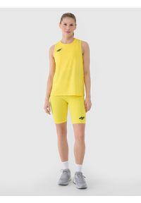 4f - 4F Legginsy kolarki treningowe damskie - żółte XXS. Kolor: żółty. Materiał: dzianina, włókno, syntetyk, materiał, elastan. Wzór: gładki, ze splotem, jednolity. Sport: fitness