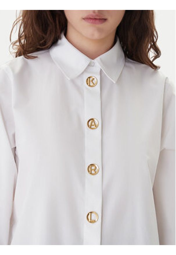 Karl Lagerfeld - KARL LAGERFELD Koszula B1W11012 Biały Regular Fit. Typ kołnierza: dekolt w karo. Kolor: biały. Materiał: bawełna