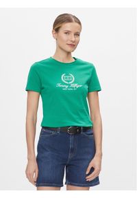 TOMMY HILFIGER - Tommy Hilfiger T-Shirt Flag Script WW0WW41761 Zielony Slim Fit. Kolor: zielony. Materiał: bawełna #1
