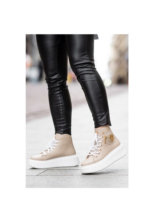 DAMISS - Beżowe Sneakersy Damiss Modne Obuwie Damskie. Okazja: na spacer, na co dzień. Kolor: beżowy. Materiał: materiał. Sport: turystyka piesza