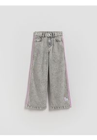 Reserved - Jeansy super wide leg z lampasami - jasnoszary. Kolor: szary