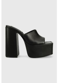 Steve Madden klapki skórzane Trixie damskie kolor czarny na słupku SM11002169. Kolor: czarny. Materiał: skóra. Wzór: gładki. Obcas: na słupku. Wysokość obcasa: średni #1
