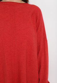 Born2be - Czerwony Sweter o Luźnym Fasonie z Rękawami Typu Nietoperz Poxure. Kolor: czerwony. Materiał: skóra #3