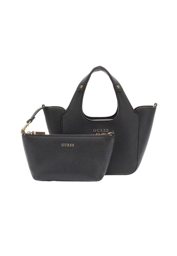 Guess - GUESS Czarna torebka damska Calista 2 In 1 Mini. Kolor: czarny. Materiał: skórzane. Rozmiar: małe
