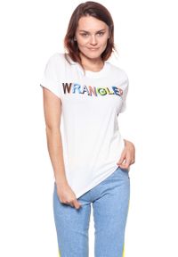 Wrangler - WRANGLER T SHIRT DAMSKI T-SHIRTS 80´S TEE WHITE W7010EV12. Wzór: kolorowy, nadruk