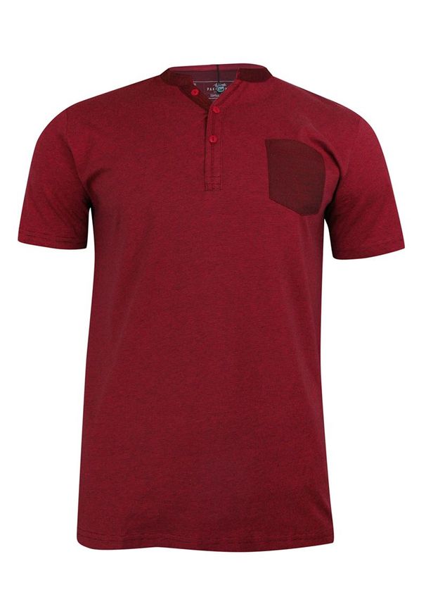 Pako Jeans - T-shirt Bawełniany, Czerwony w Paski z Kieszonką, Męski, Krótki Rękaw, Dekolt z Guzikami -PAKO JEANS. Okazja: na co dzień. Kolor: czerwony. Materiał: bawełna. Długość rękawa: krótki rękaw. Długość: krótkie. Wzór: paski. Styl: casual