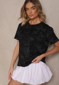 Renee - Czarny T-shirt z Bawełny z Motylkami Tenelesa. Okazja: na co dzień. Kolor: czarny. Materiał: bawełna. Sezon: wiosna. Styl: klasyczny, elegancki, casual