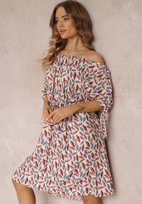 Renee - Beżowa Pudełkowa Sukienka Bawełniana z Hiszpańskim Dekoltem Lilusa. Kolor: beżowy. Materiał: bawełna #4