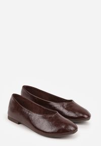 Renee - Brązowe Gładkie Balerinki Basic z Zaokrąglonym Noskiem Kaleta. Okazja: na co dzień. Kolor: brązowy. Materiał: skóra, jeans. Wzór: gładki. Styl: casual, klasyczny #9