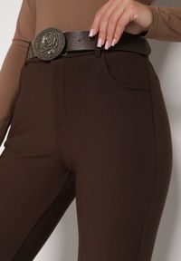 Born2be - Brązowe Spodnie Dzwony z Bawełny i Wiskozy z Kowbojskim Paskiem Tushella. Kolor: brązowy. Materiał: bawełna, wiskoza. Styl: klasyczny, elegancki #5