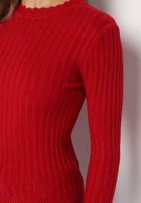 Born2be - Bordowy Prążkowany Sweter z Bawełną Mevin. Okazja: na co dzień. Kolor: czerwony. Materiał: bawełna, prążkowany. Styl: casual, elegancki #5