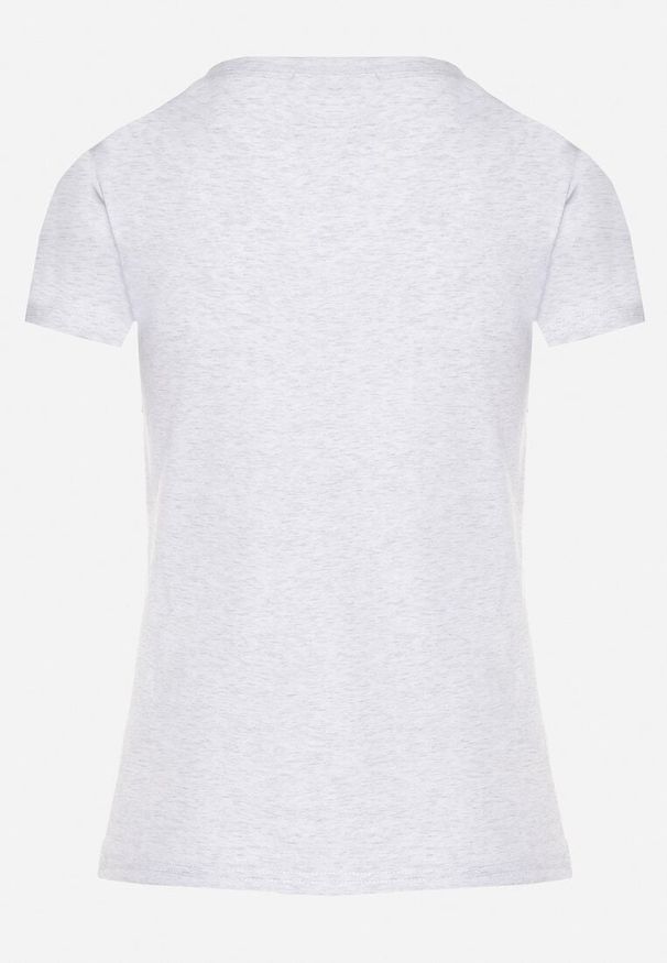 Born2be - Jasnoszary T-shirt z Bawełny z Trójkątnym Dekoltem Semiora. Okazja: na co dzień. Kolor: szary. Materiał: bawełna. Styl: klasyczny, casual