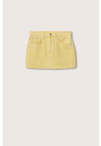 mango - Mango spódnica jeansowa Mom80 kolor żółty mini prosta. Okazja: na co dzień. Kolor: żółty. Materiał: jeans. Styl: casual #7