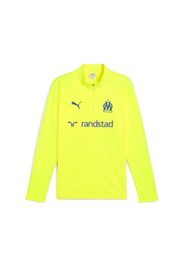 Puma - Strój treningowy OM 2025/26. Kolor: żółty. Materiał: dresówka. Sport: piłka nożna